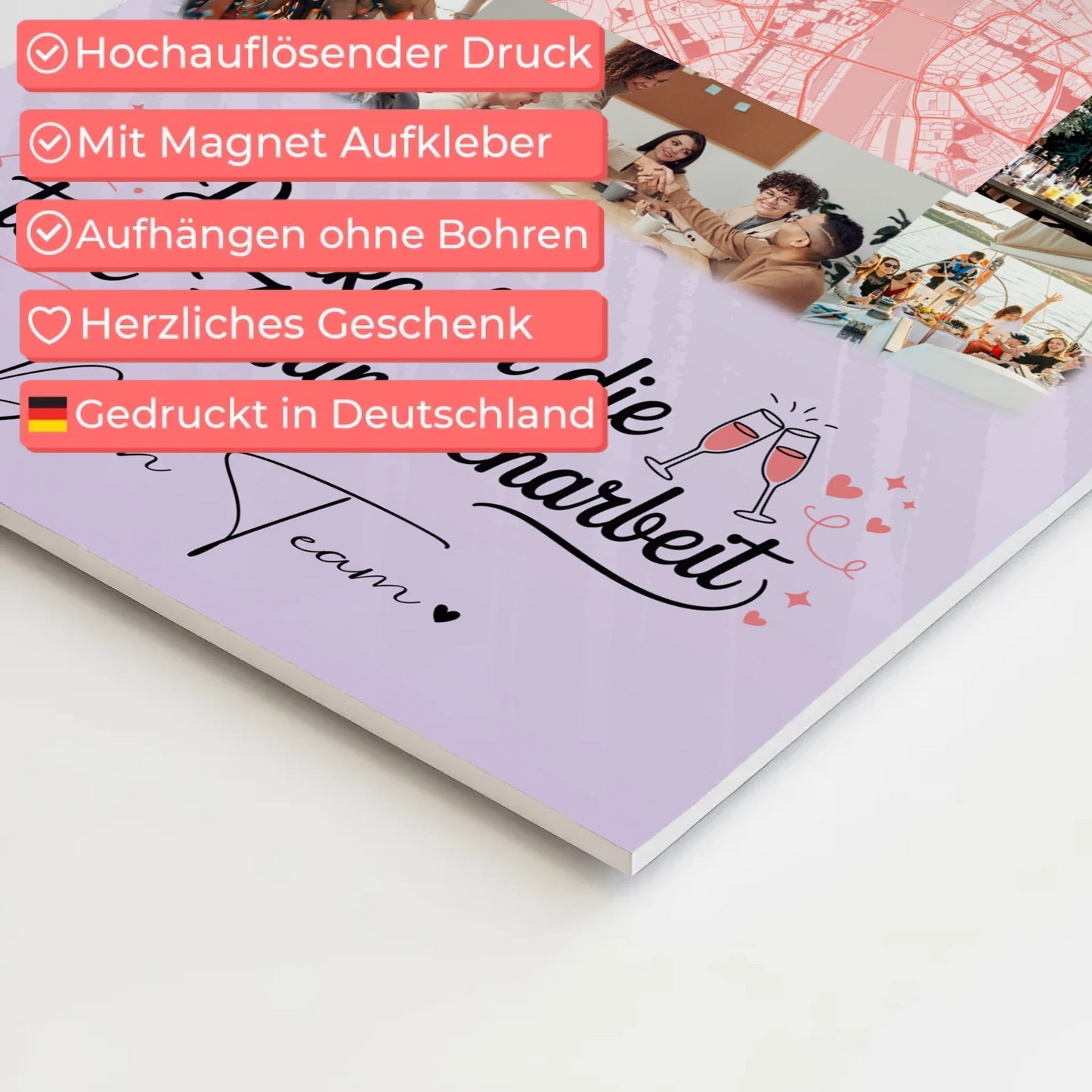 Magnetposter Fotoboard mit 10 Fotos und Karte in der Mitte Ein Leben lang an deiner Seite