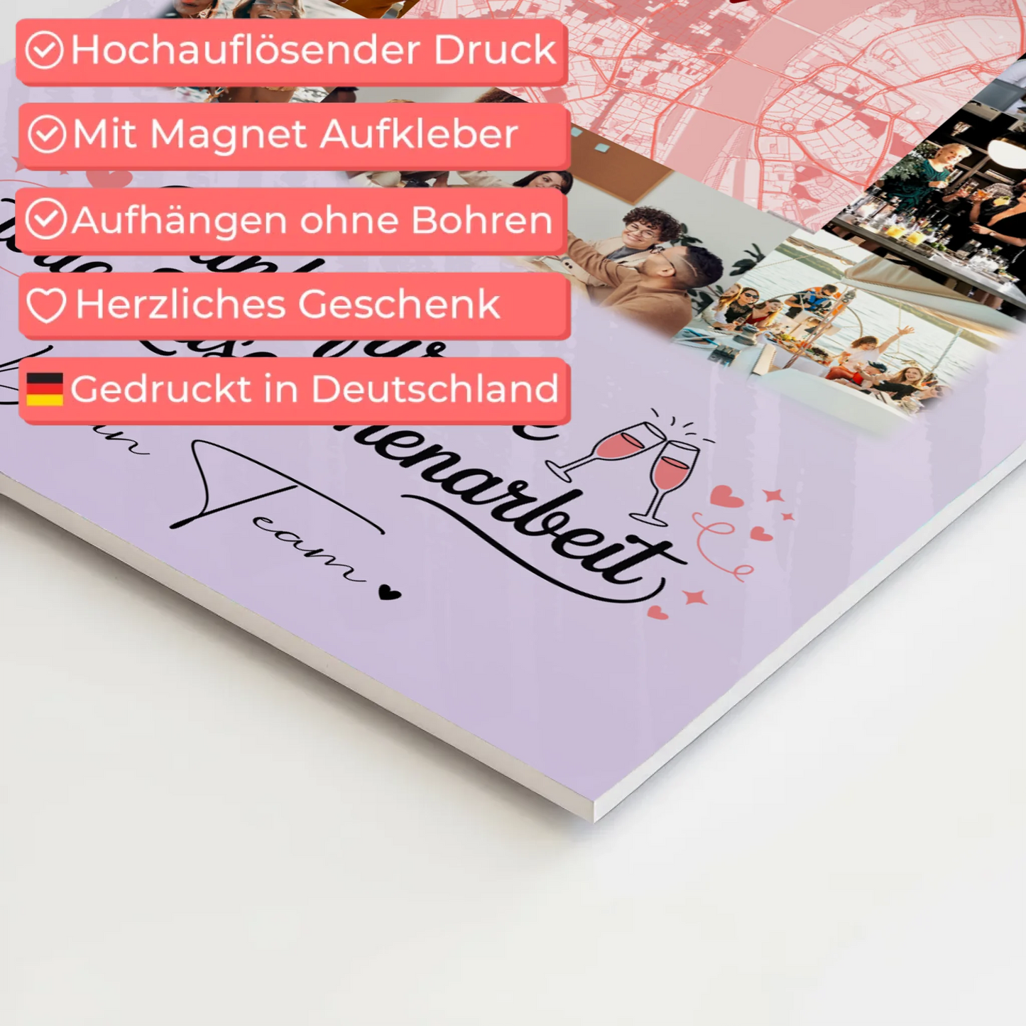 Magnetposter Fotoboard mit 10 Fotos und Karte in der Mitte Ein Leben lang an deiner Seite