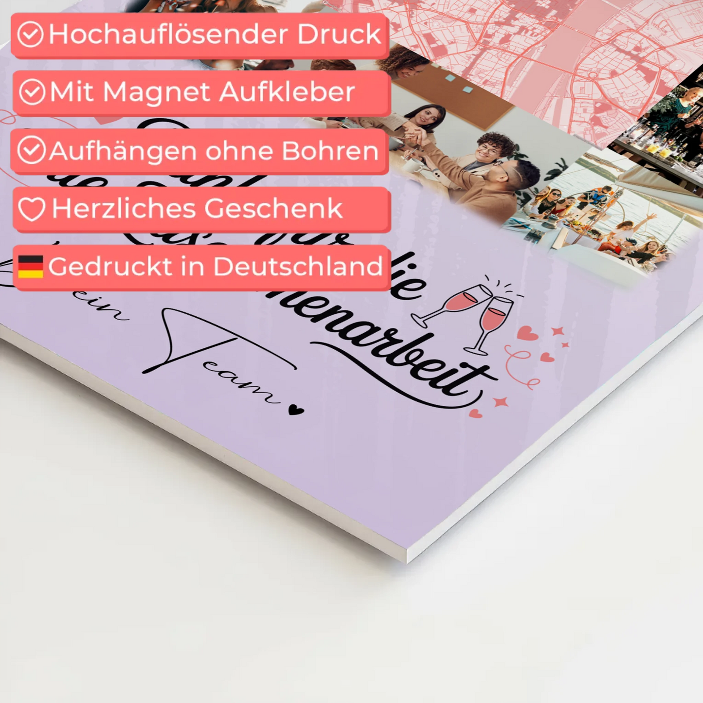 Magnetposter Fotoboard mit 10 Fotos und Karte in der Mitte Ein Leben lang an deiner Seite