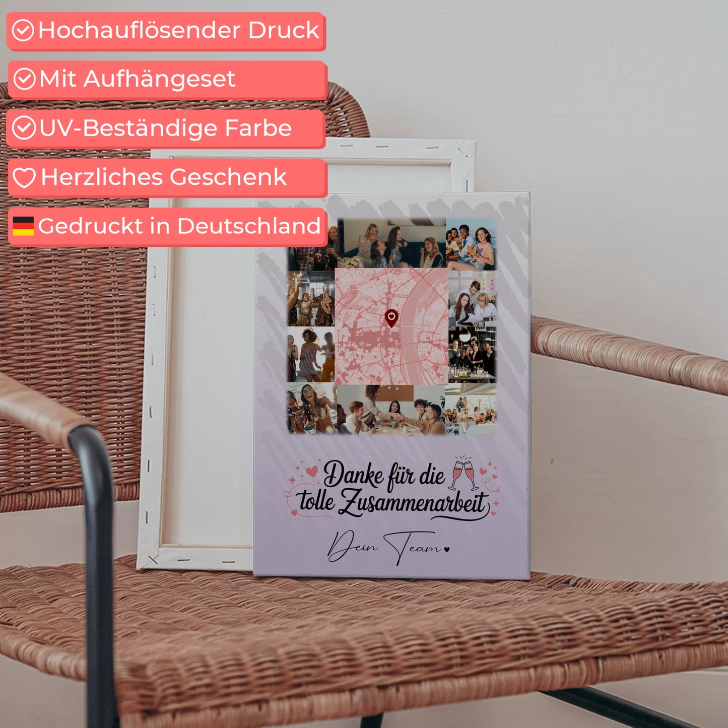 Personalisierte Leinwand mit 10 Fotos und Karte in der Mitte Ein Leben lang an deiner Seite 5