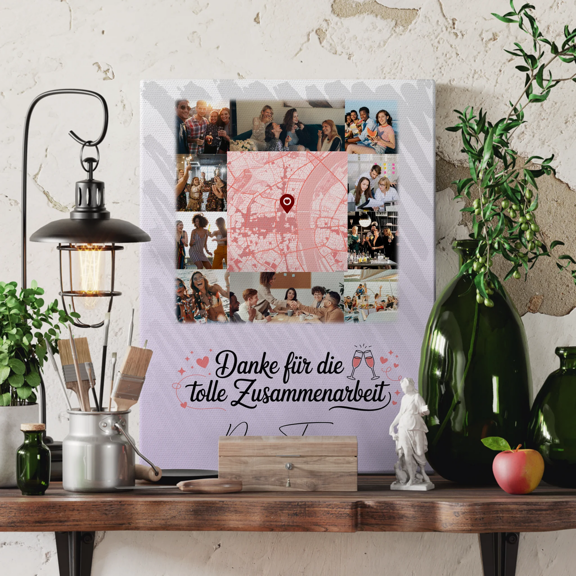 Personalisierte Leinwand mit 10 Fotos und Karte in der Mitte Ein Leben lang an deiner Seite 3