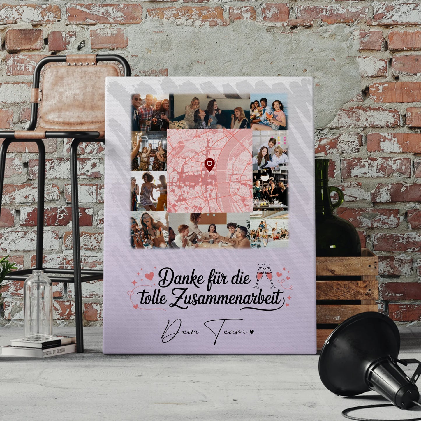 Personalisierte Leinwand mit 10 Fotos und Karte in der Mitte Ein Leben lang an deiner Seite 4