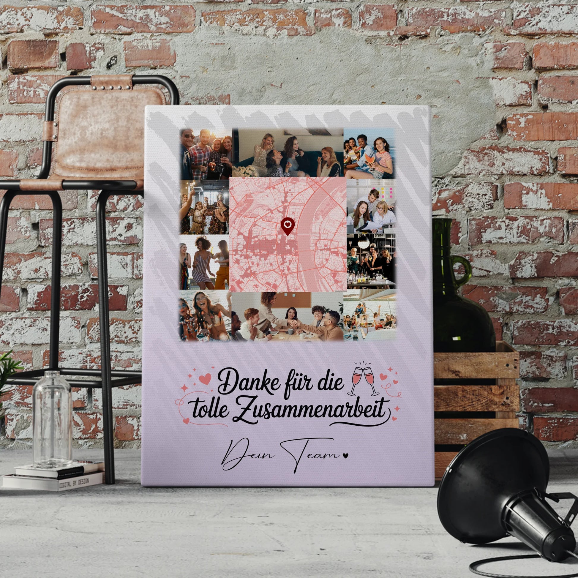 Personalisierte Leinwand mit 10 Fotos und Karte in der Mitte Ein Leben lang an deiner Seite 4