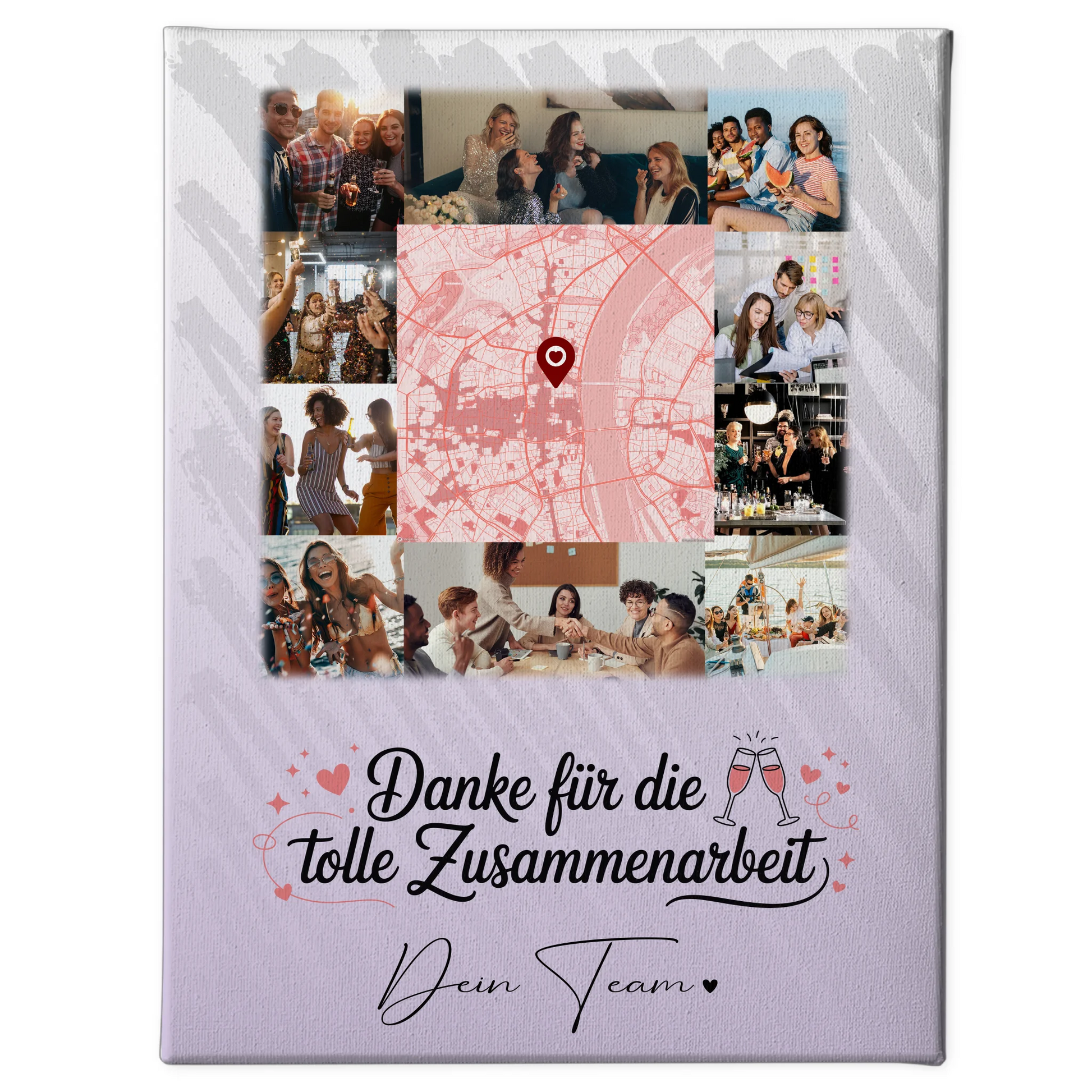 Personalisierte Leinwand mit 10 Fotos und Karte in der Mitte Ein Leben lang an deiner Seite 1