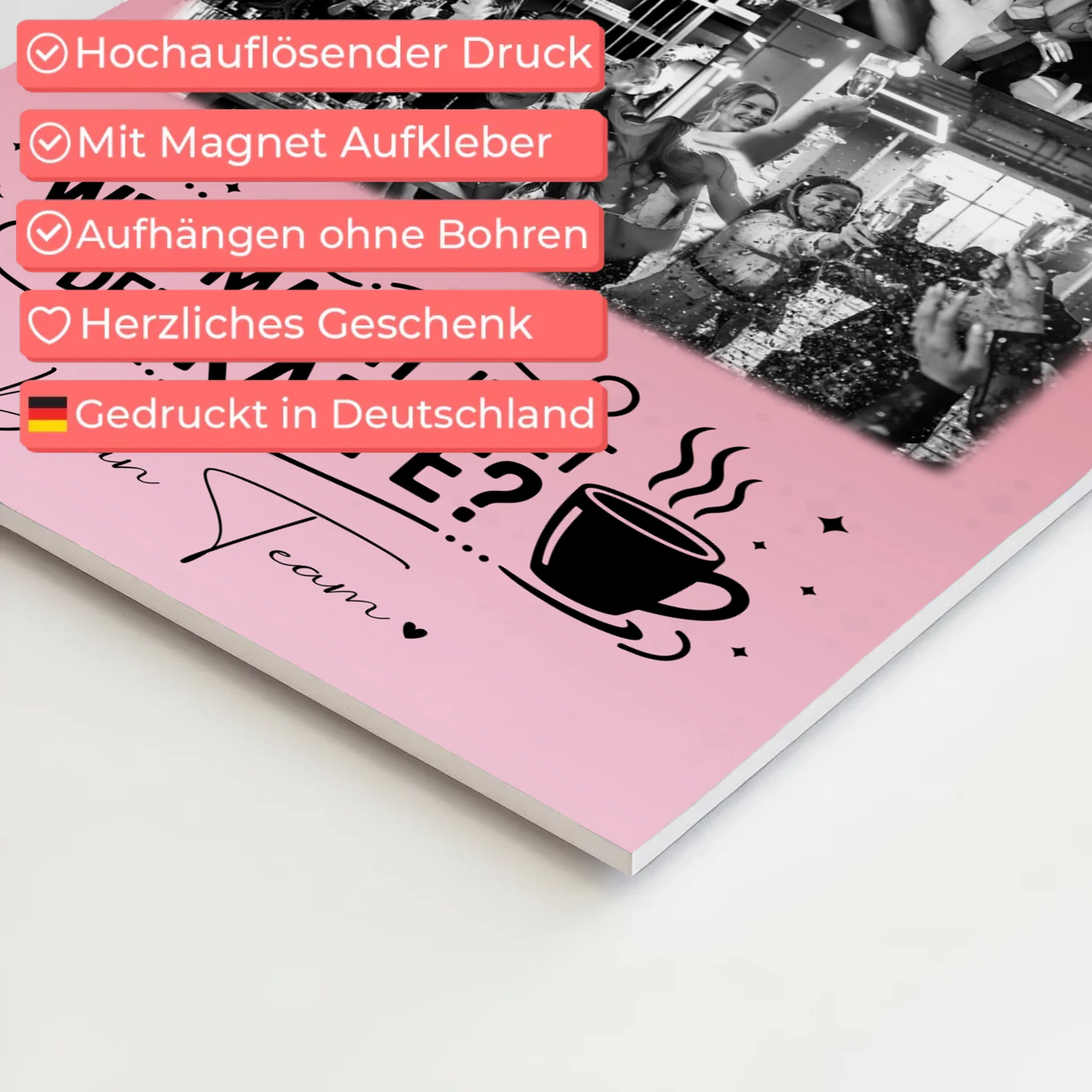 Magnetposter Fotoboard mit 8 Fotos und 1 Herz Foto Personalisiertes Geschenk Einfach so