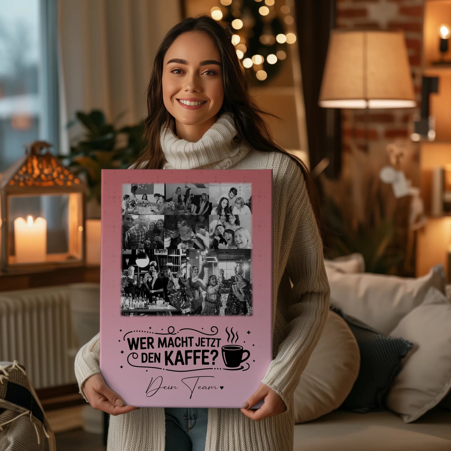 Personalisierte Leinwand Wandbild mit 8 Fotos und 1 Herz Foto Einfach so für besondere Geschenke 2