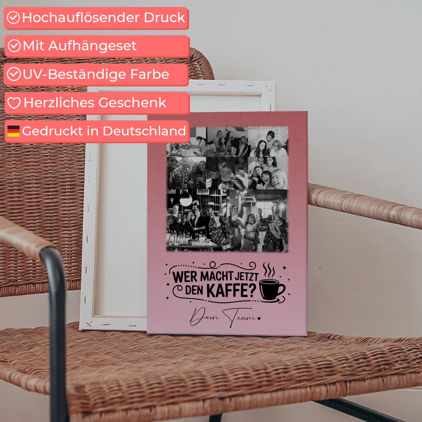 Personalisierte Leinwand Wandbild mit 8 Fotos und 1 Herz Foto Einfach so für besondere Geschenke 5