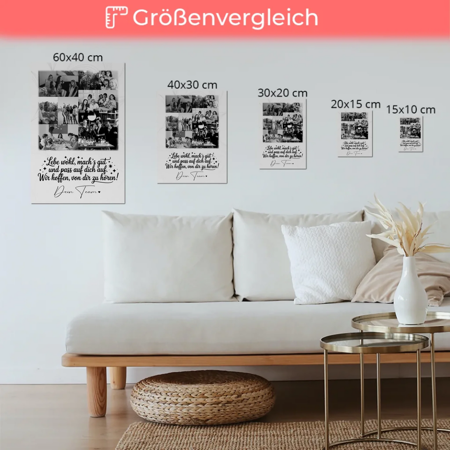Personalisiertes Fotoboard Magnet Wandbild mit 9 Fotos Ein Hoch auf dich
