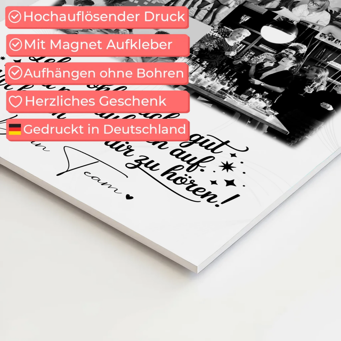 Personalisiertes Fotoboard Magnet Wandbild mit 9 Fotos Ein Hoch auf dich
