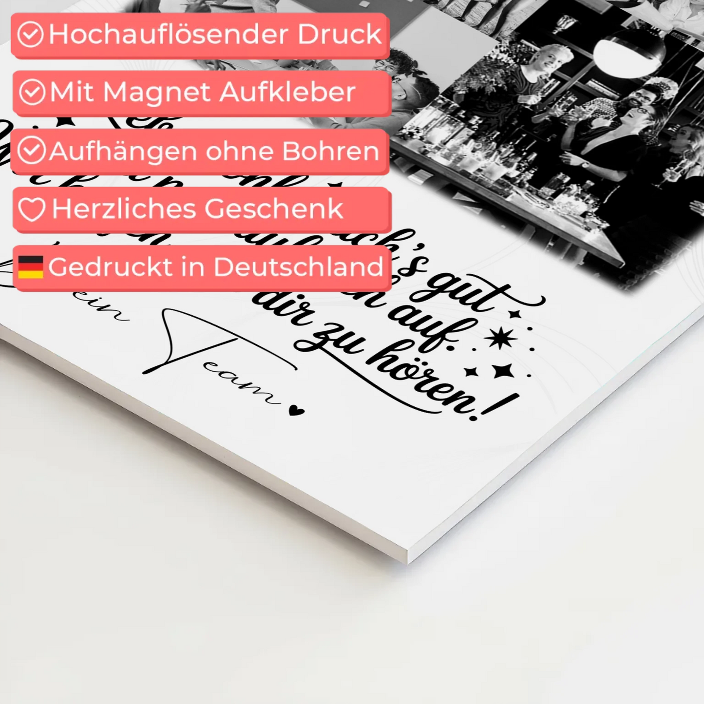 Personalisiertes Fotoboard Magnet Wandbild mit 9 Fotos Ein Hoch auf dich