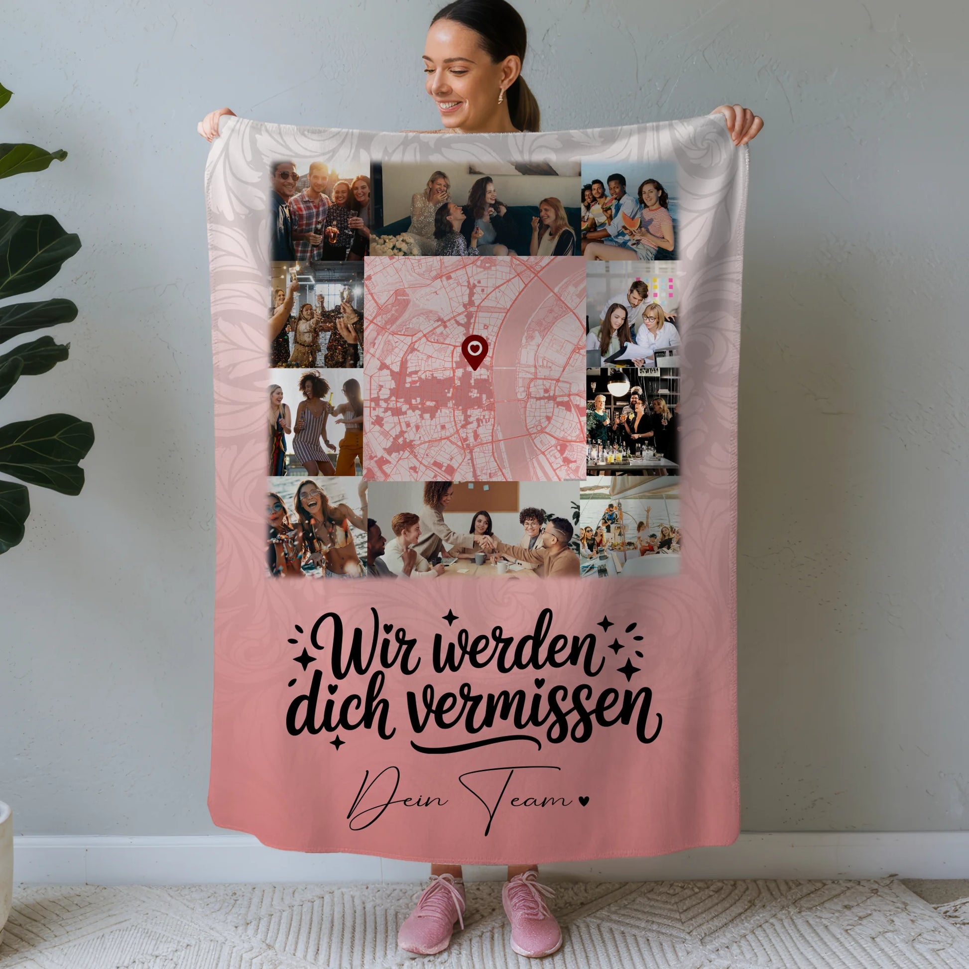 Personalisierte Decke mit Namen 10 Fotos und Karte in der Mitte Glück ist Zeit mit dir 1