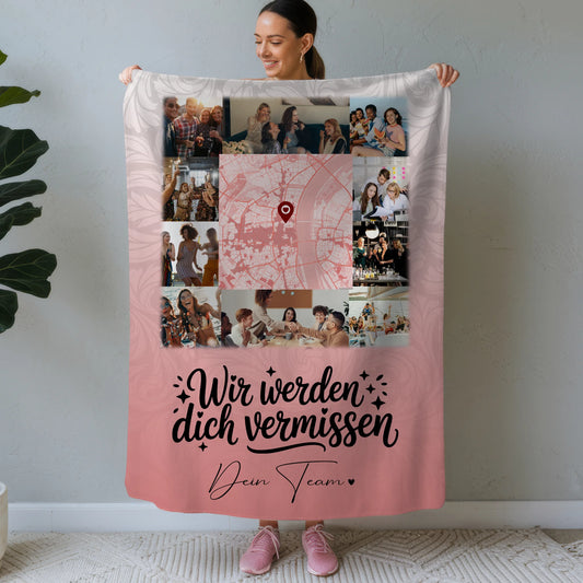 Personalisierte Decke mit Namen 10 Fotos und Karte in der Mitte Glück ist Zeit mit dir 1