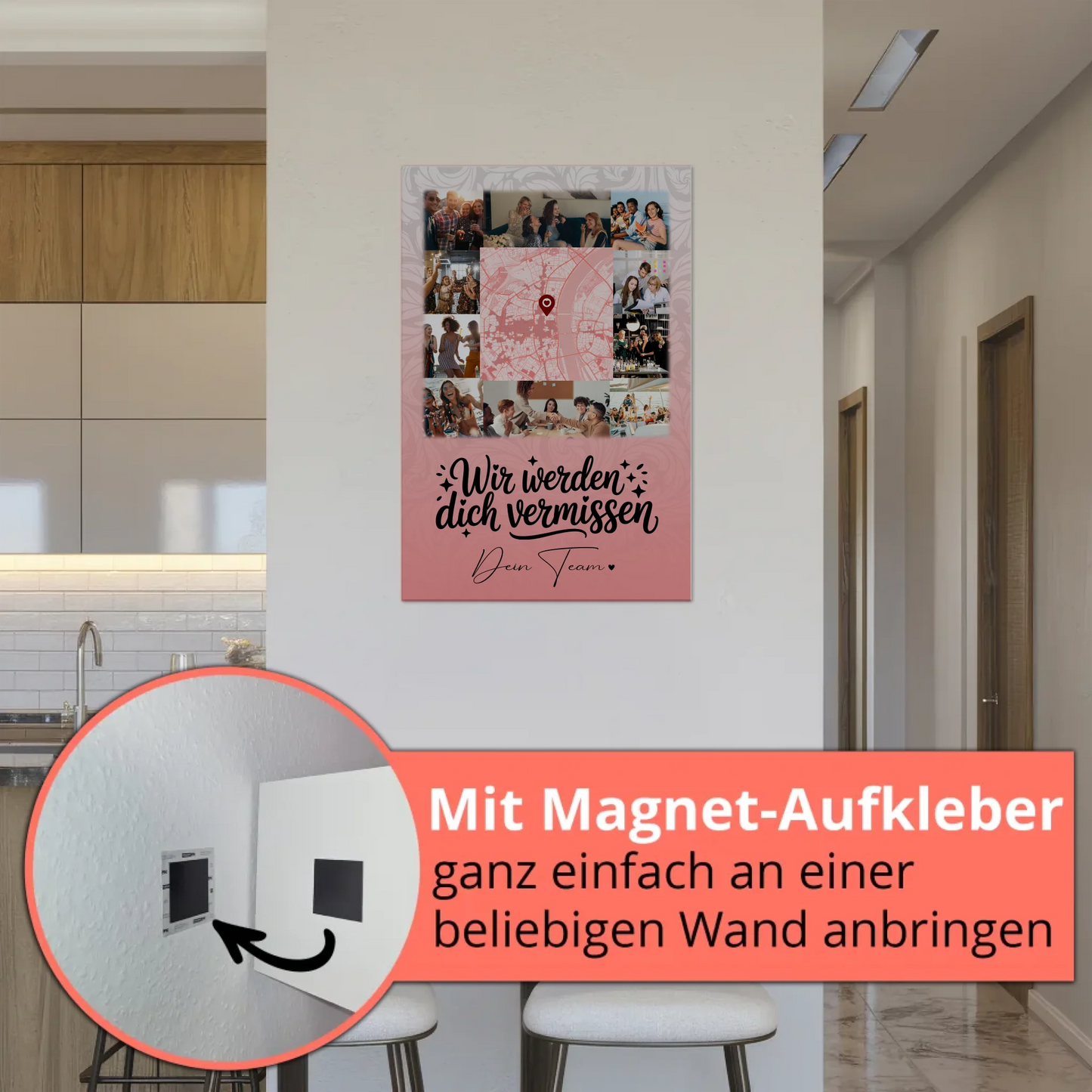 Fotoboard Poster Magnetisch mit 10 Fotos und Karte in der Mitte Glück ist Zeit mit dir verbringen 5