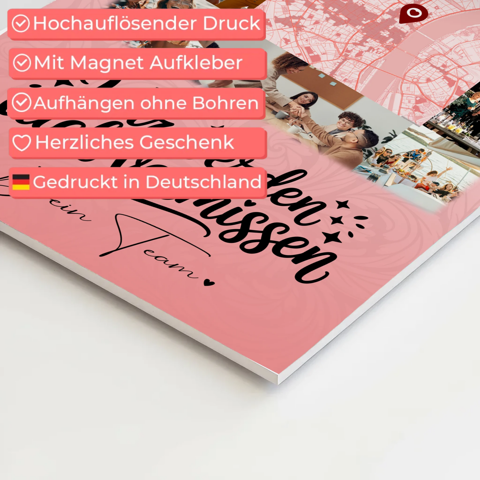 Fotoboard Poster Magnetisch mit 10 Fotos und Karte in der Mitte Glück ist Zeit mit dir verbringen 4