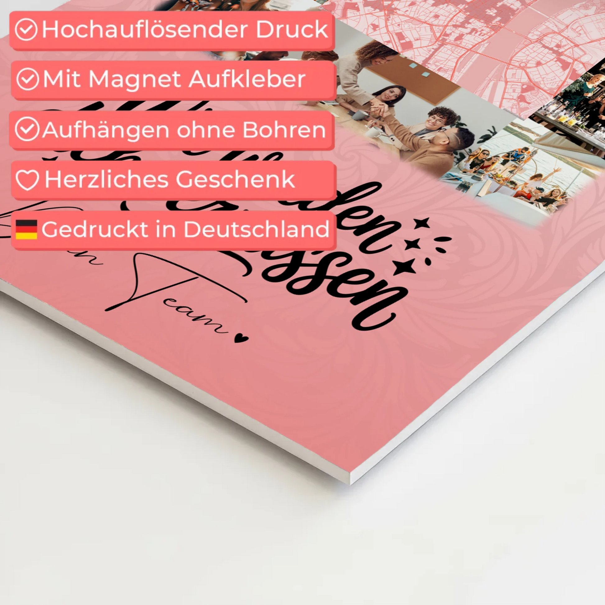 Fotoboard Poster Magnetisch mit 10 Fotos und Karte in der Mitte Glück ist Zeit mit dir verbringen 10