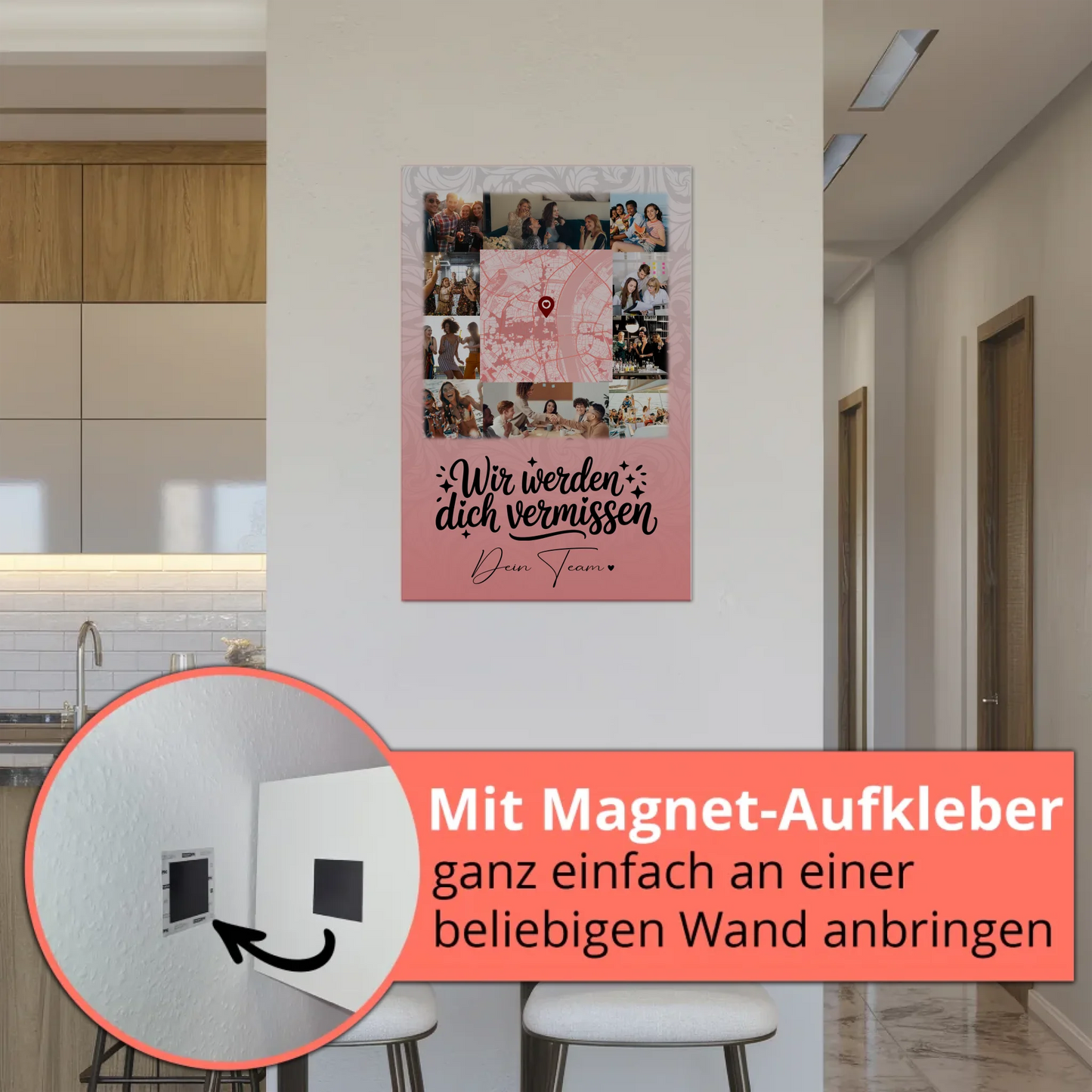 Fotoboard Poster Magnetisch mit 10 Fotos und Karte in der Mitte Glück ist Zeit mit dir verbringen