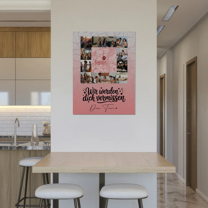 Fotoboard Poster Magnetisch mit 10 Fotos und Karte in der Mitte Glück ist Zeit mit dir verbringen