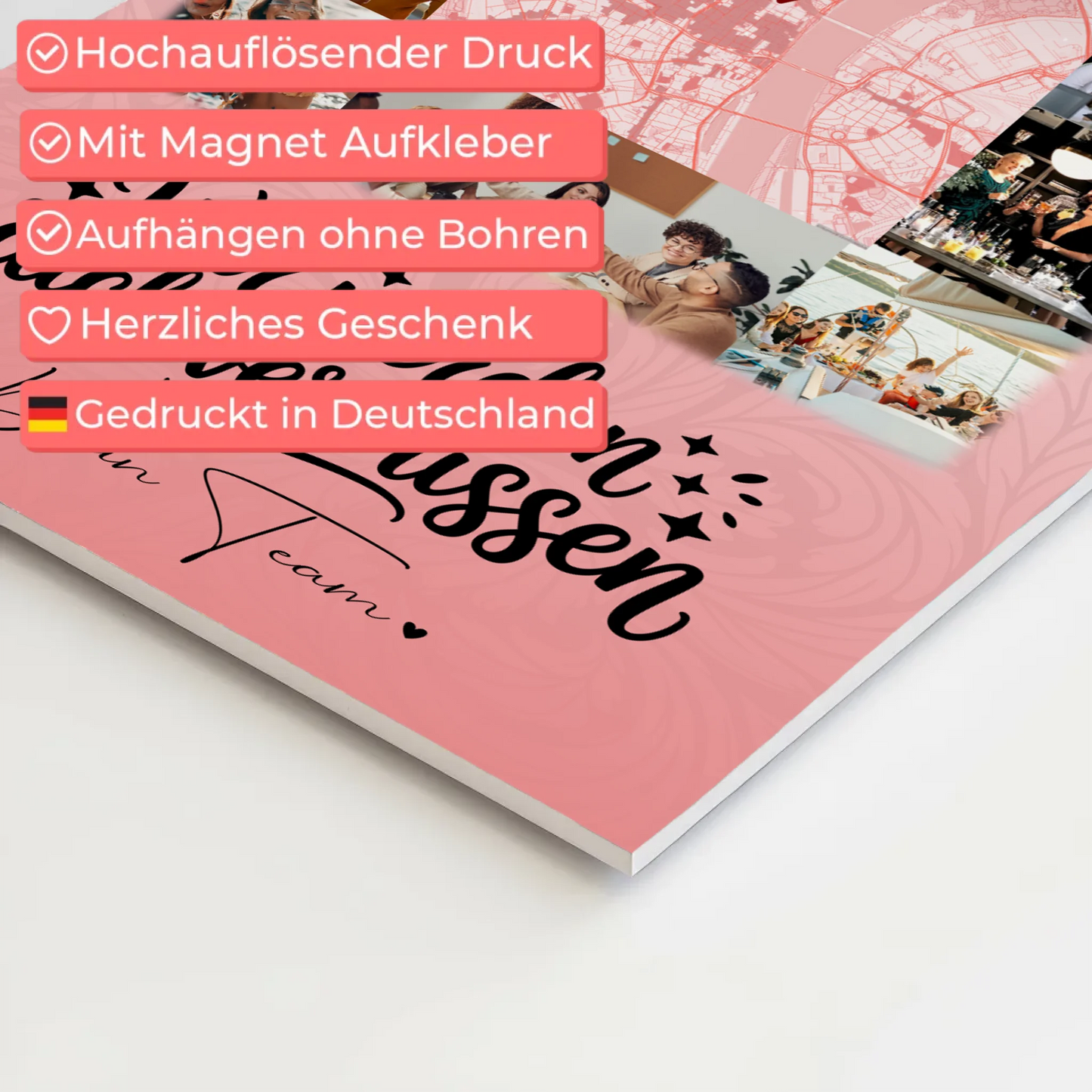 Fotoboard Poster Magnetisch mit 10 Fotos und Karte in der Mitte Glück ist Zeit mit dir verbringen