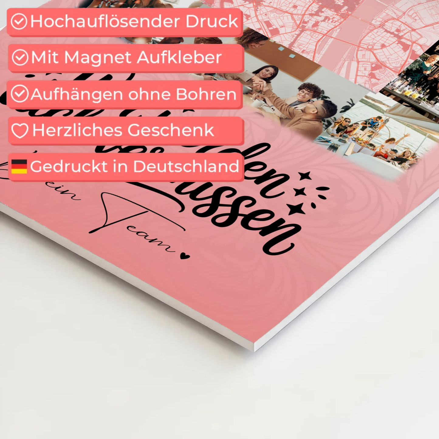 Fotoboard Poster Magnetisch mit 10 Fotos und Karte in der Mitte Glück ist Zeit mit dir verbringen