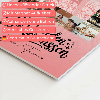 Fotoboard Poster Magnetisch mit 10 Fotos und Karte in der Mitte Glück ist Zeit mit dir verbringen
