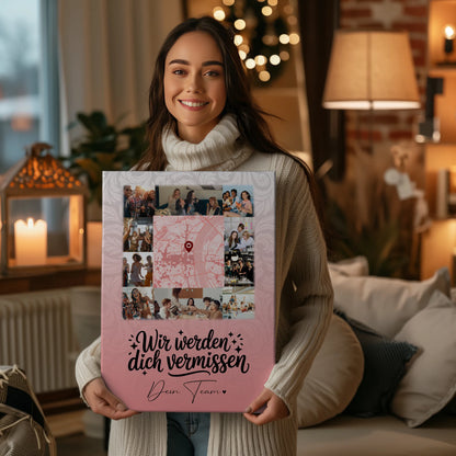 Personalisierte Leinwand mit 10 Fotos und Karte in der Mitte Glück ist Zeit mit dir 2