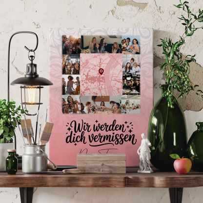 Personalisierte Leinwand mit 10 Fotos und Karte in der Mitte Glück ist Zeit mit dir 3