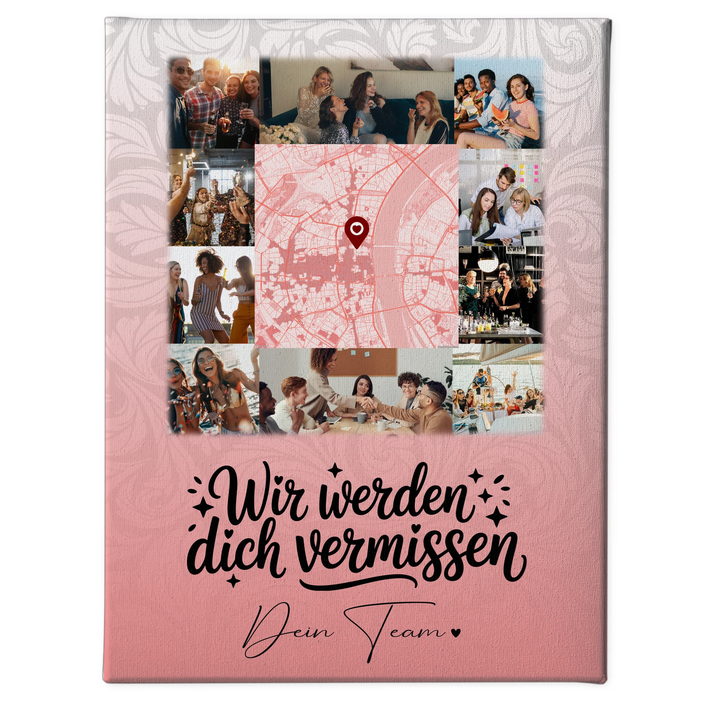 Personalisierte Leinwand mit 10 Fotos und Karte in der Mitte Glück ist Zeit mit dir 1