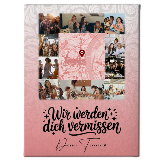 Personalisierte Leinwand mit 10 Fotos und Karte in der Mitte Glück ist Zeit mit dir 1