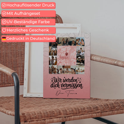 Personalisierte Leinwand mit 10 Fotos und Karte in der Mitte Glück ist Zeit mit dir 5