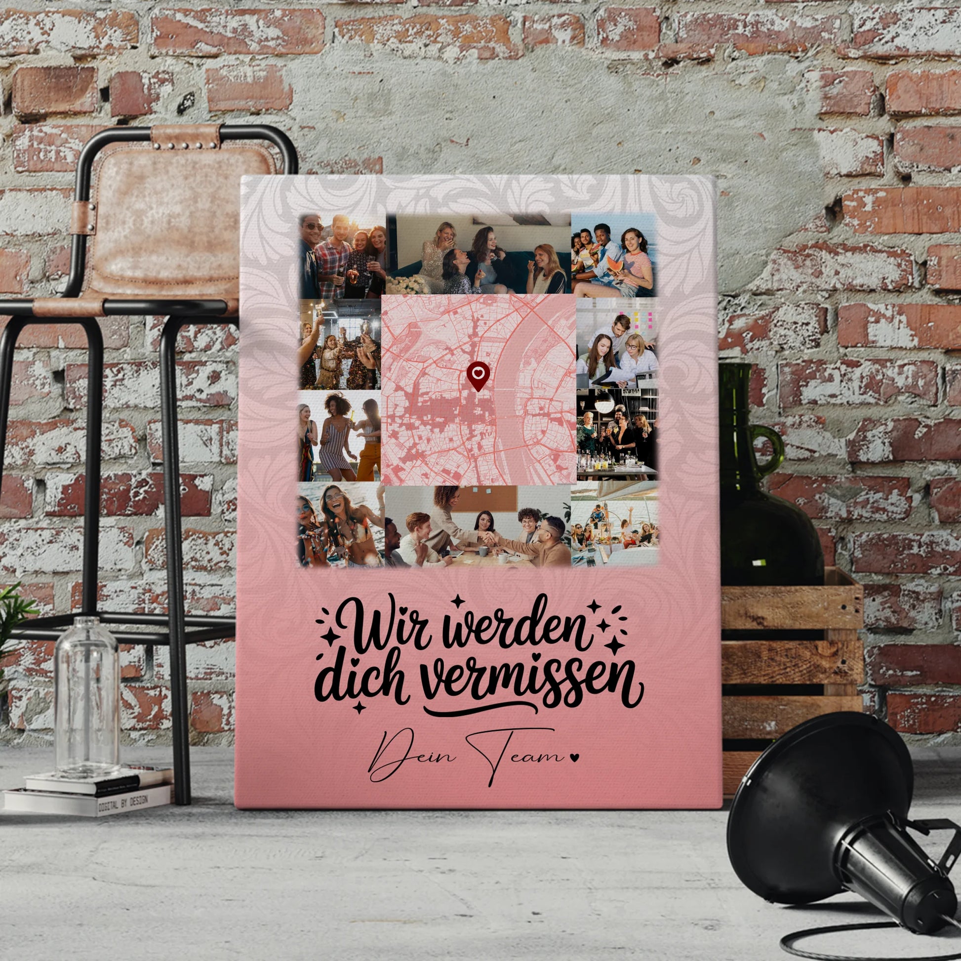 Personalisierte Leinwand mit 10 Fotos und Karte in der Mitte Glück ist Zeit mit dir 4