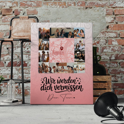 Personalisierte Leinwand mit 10 Fotos und Karte in der Mitte Glück ist Zeit mit dir 4