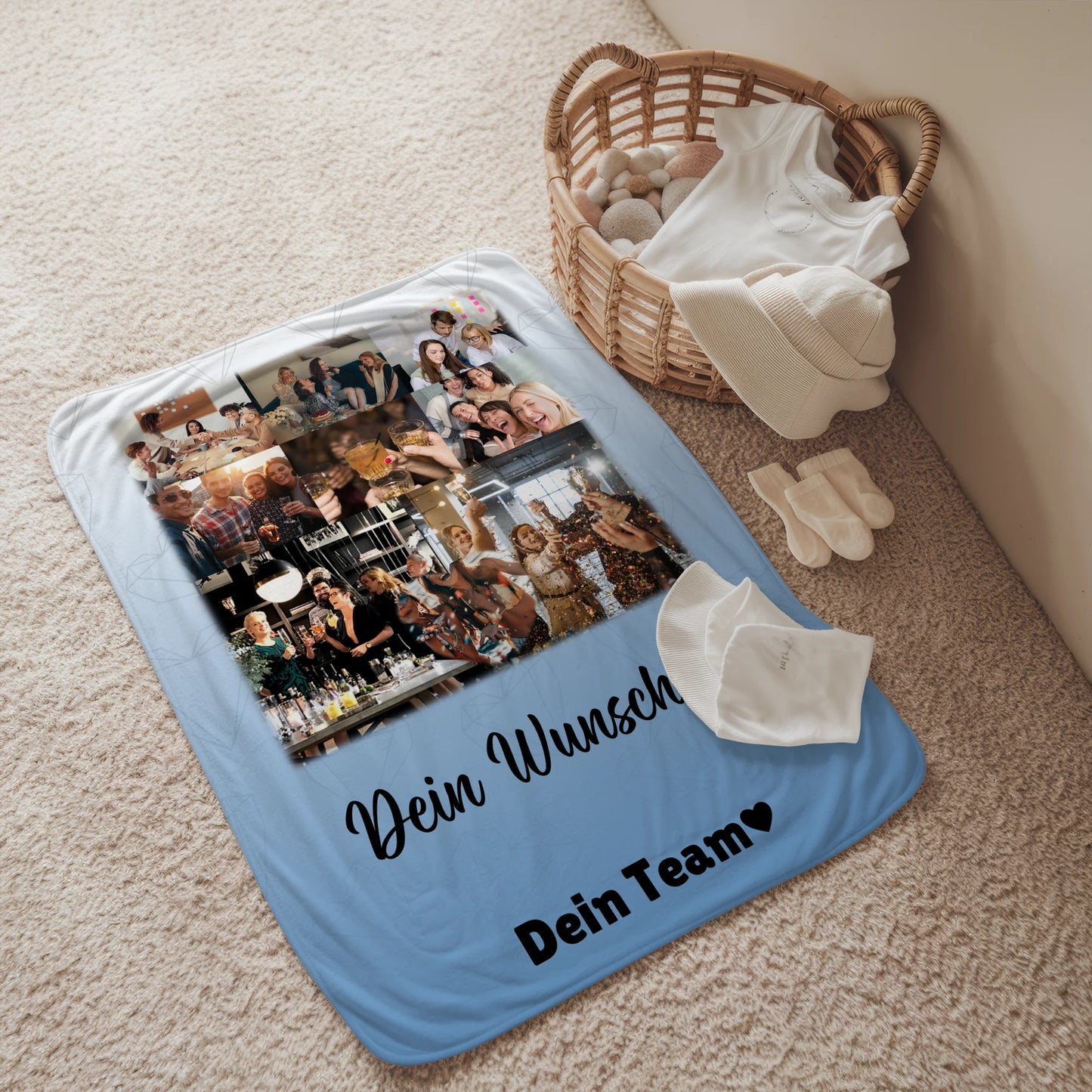 Personalisierte Namensdecke mit 8 Fotos Herz Wunschtext Du bist mein Komisch Geschenk 2