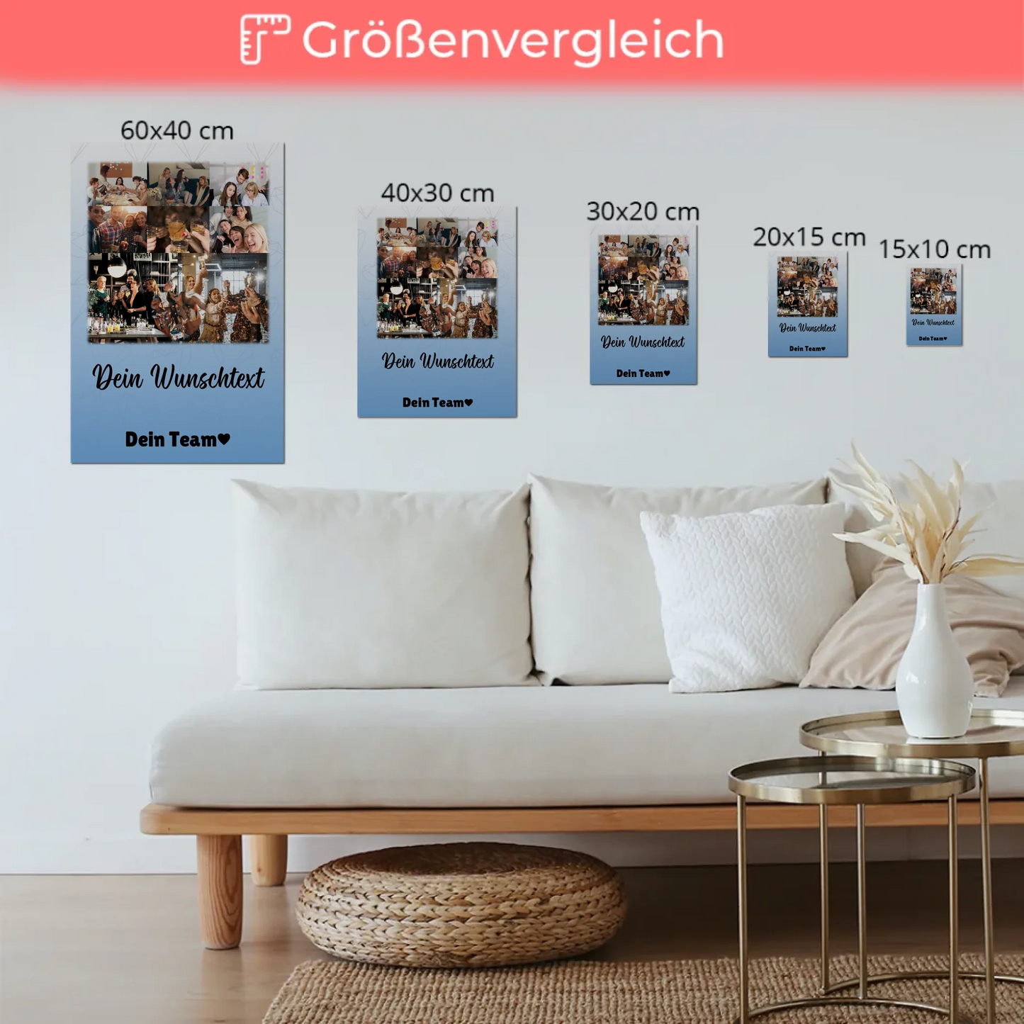 Personalisiertes Fotoboard Magnet Wandbild mit 8 Fotos Herz Wunschtext Du bist mein Komisch