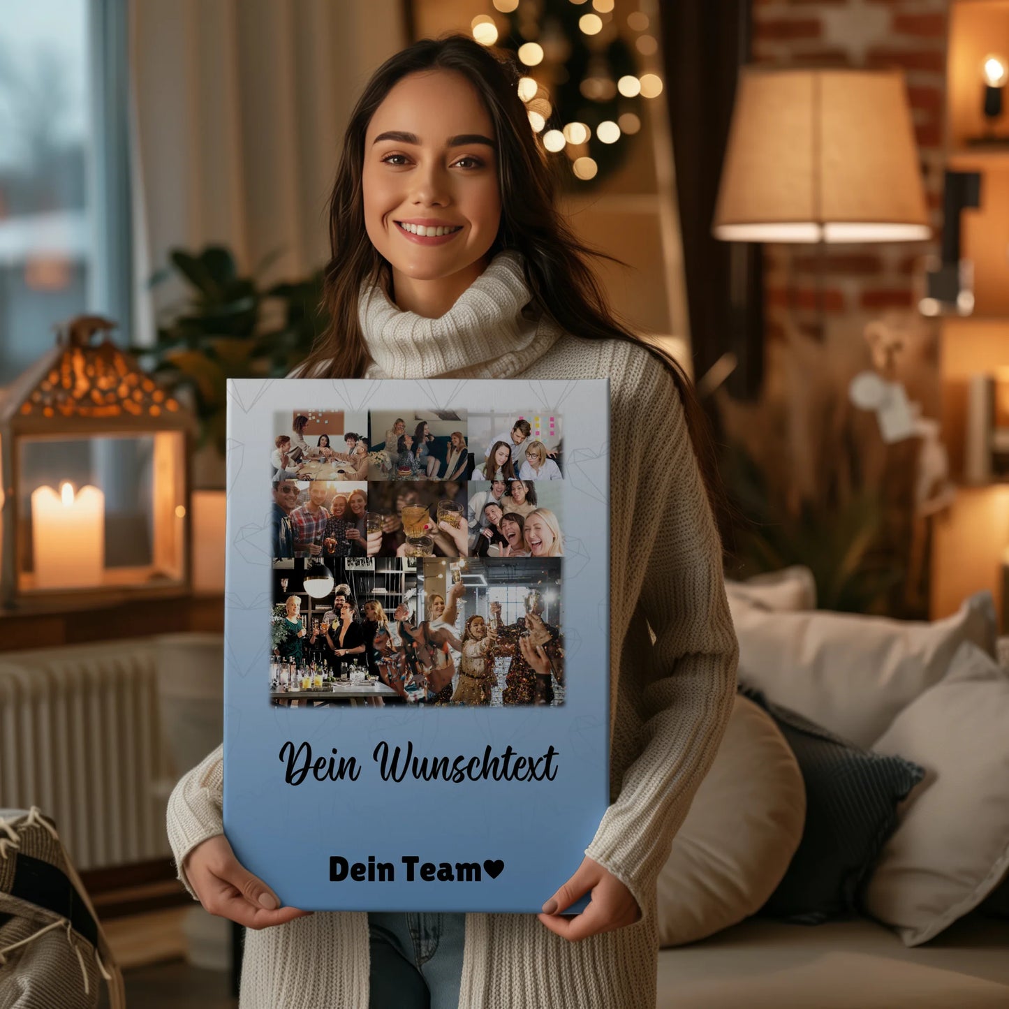 Personalisierte Leinwand Wandbild mit 8 Fotos 1 Herz Foto Wunschtext Du bist mein Komisch 2