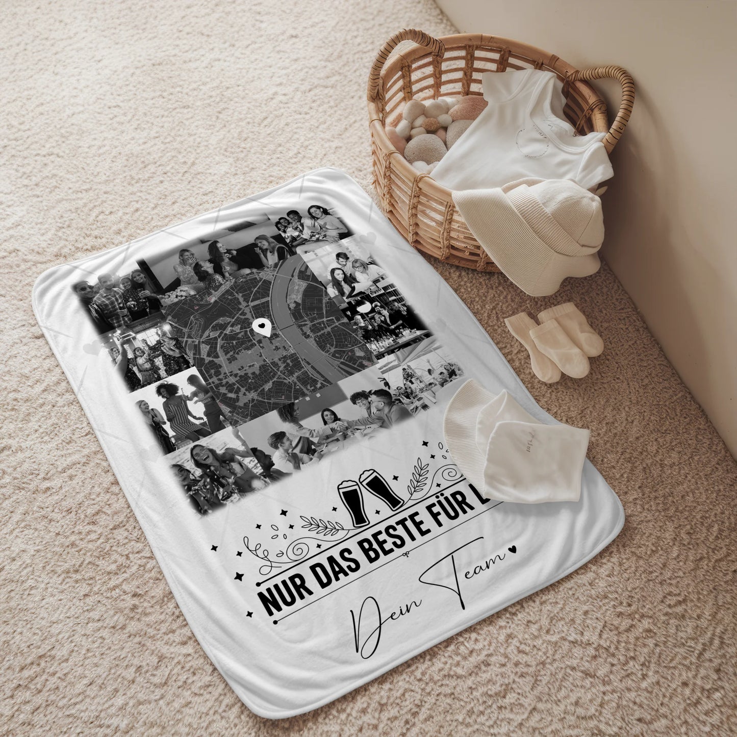 Personalisierte Decke Mit Namen 10 Fotos und Karte in der Mitte Für immer im Herzen 2