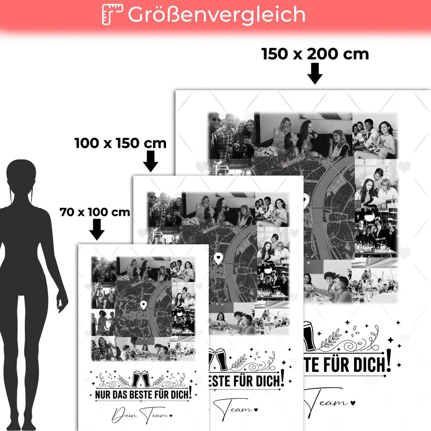 Personalisierte Decke Mit Namen 10 Fotos und Karte in der Mitte Für immer im Herzen 5