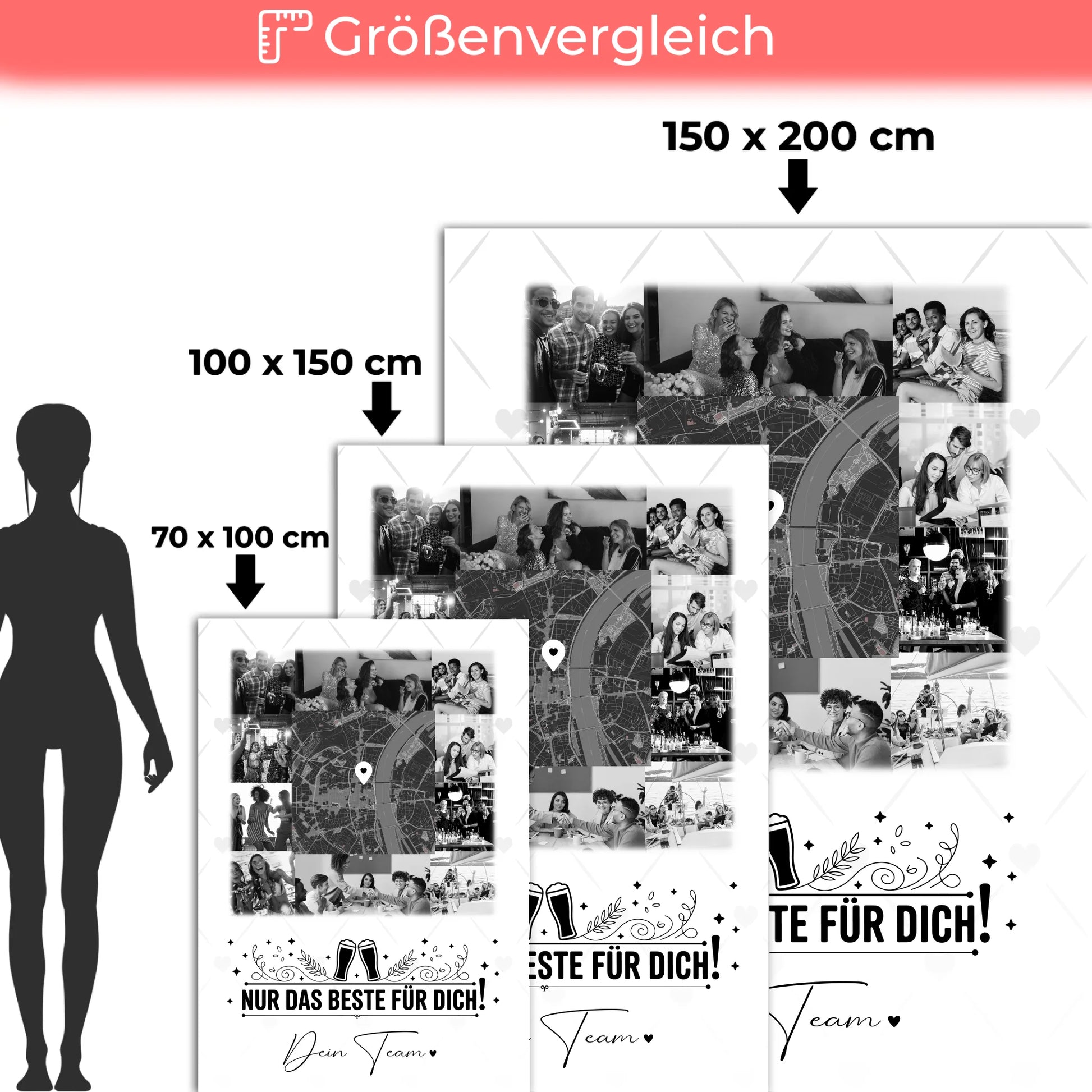 Personalisierte Decke Mit Namen 10 Fotos und Karte in der Mitte Für immer im Herzen 5