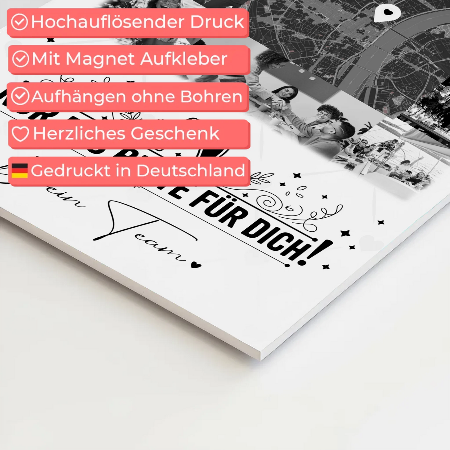 Magnetposter Fotoboard mit 10 Fotos und Karte in der Mitte Für immer im Herzen personalisiertes Geschenk 4