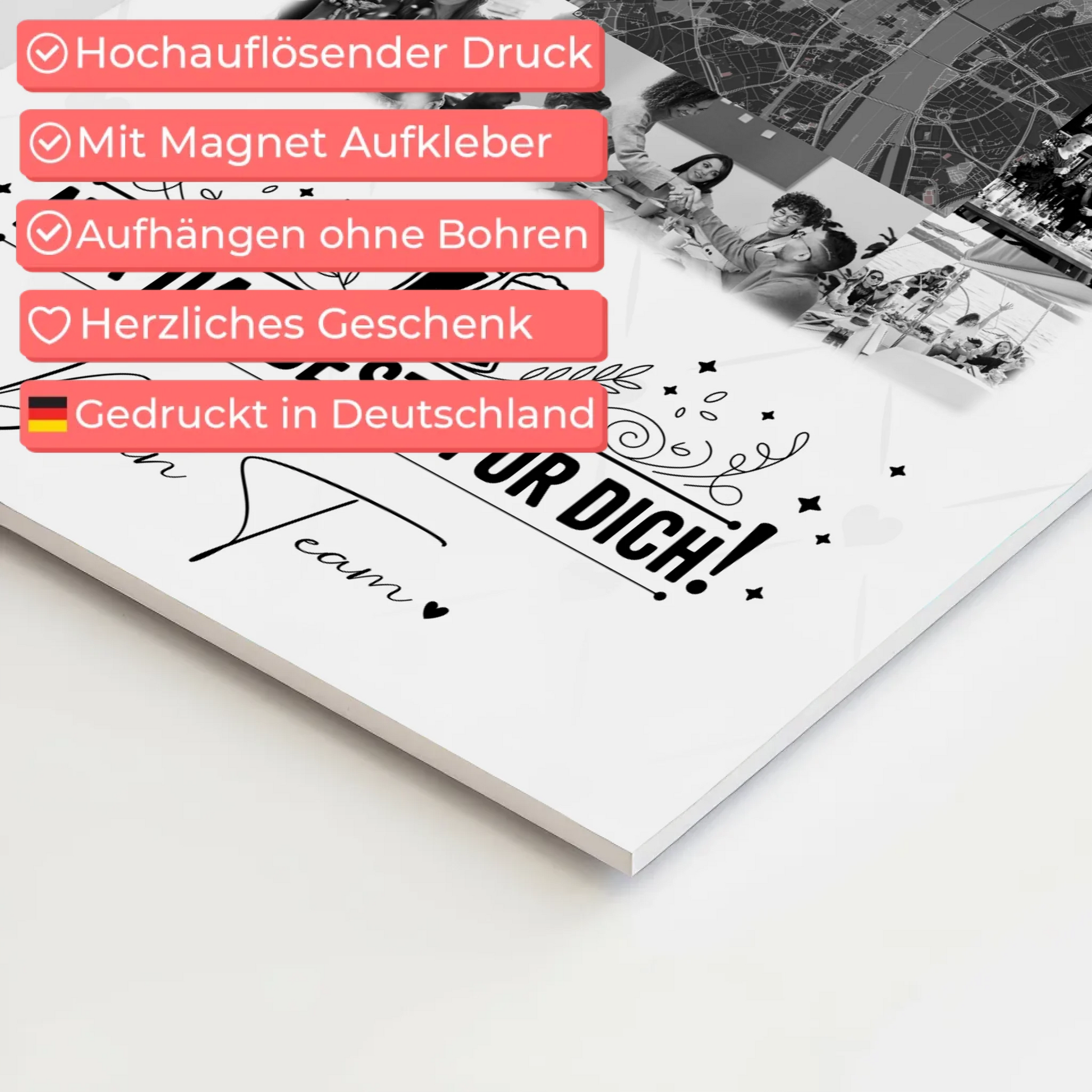 Magnetposter Fotoboard mit 10 Fotos und Karte in der Mitte Für immer im Herzen personalisiertes Geschenk 10