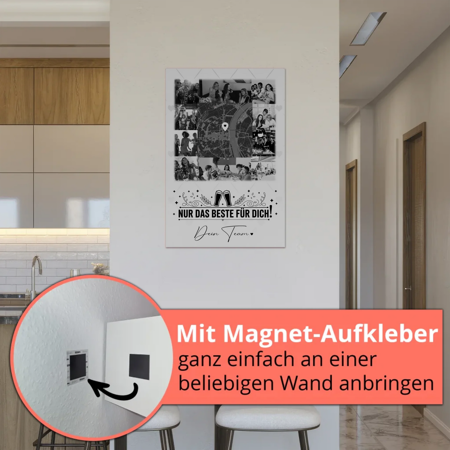 Magnetposter Fotoboard mit 10 Fotos und Karte in der Mitte Für immer im Herzen personalisiertes Geschenk