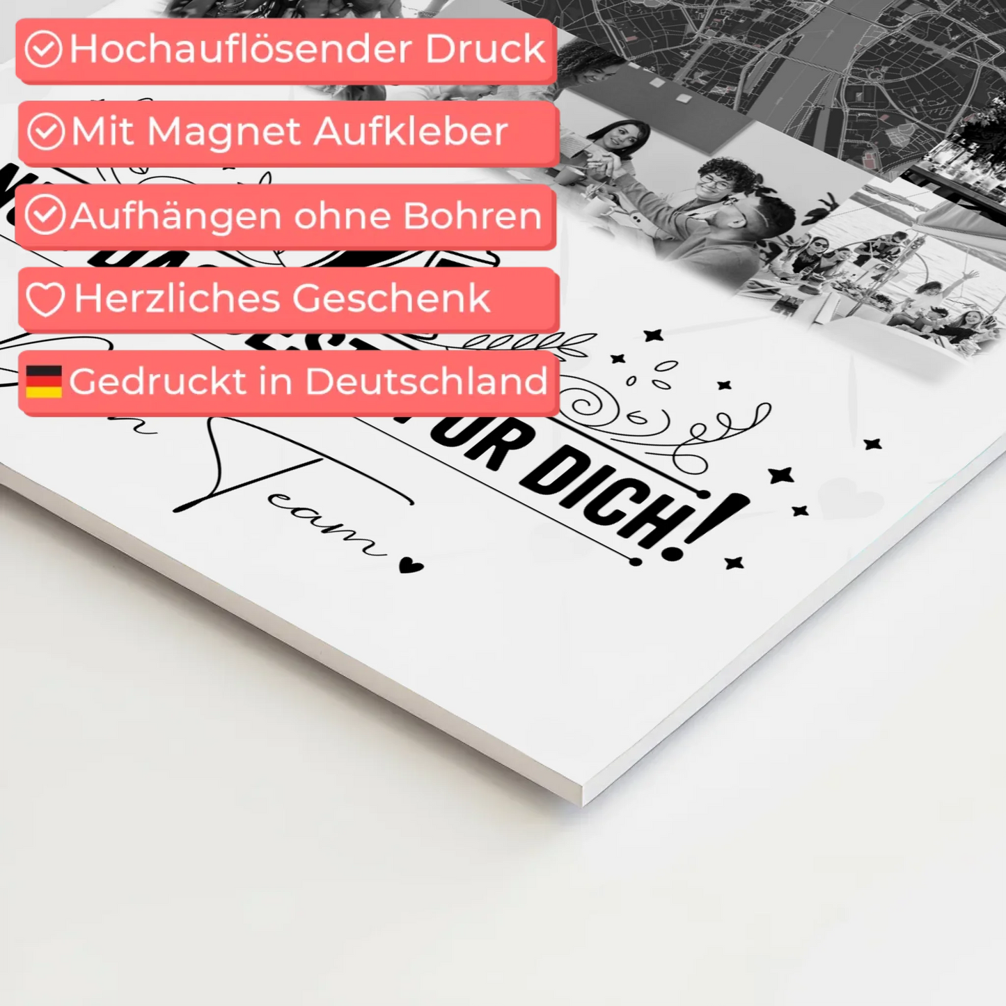 Magnetposter Fotoboard mit 10 Fotos und Karte in der Mitte Für immer im Herzen personalisiertes Geschenk