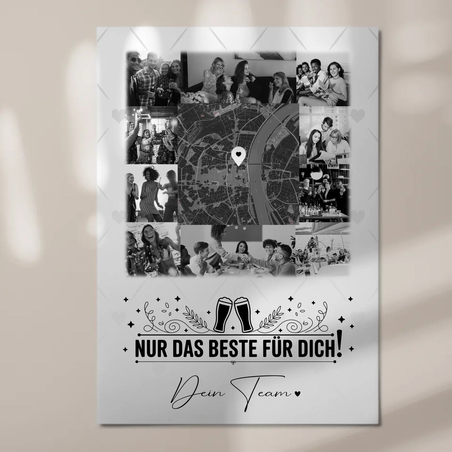Magnetposter Fotoboard mit 10 Fotos und Karte in der Mitte Für immer im Herzen personalisiertes Geschenk