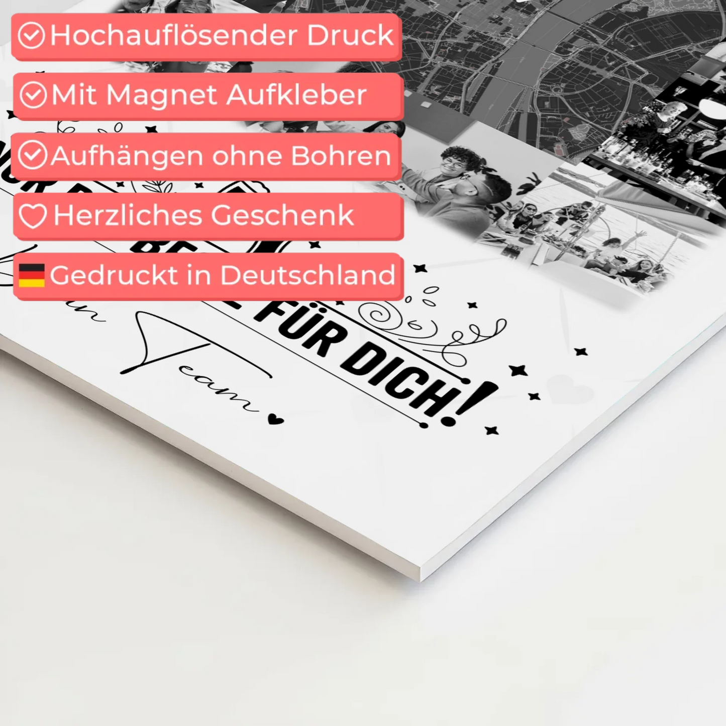 Magnetposter Fotoboard mit 10 Fotos und Karte in der Mitte Für immer im Herzen personalisiertes Geschenk