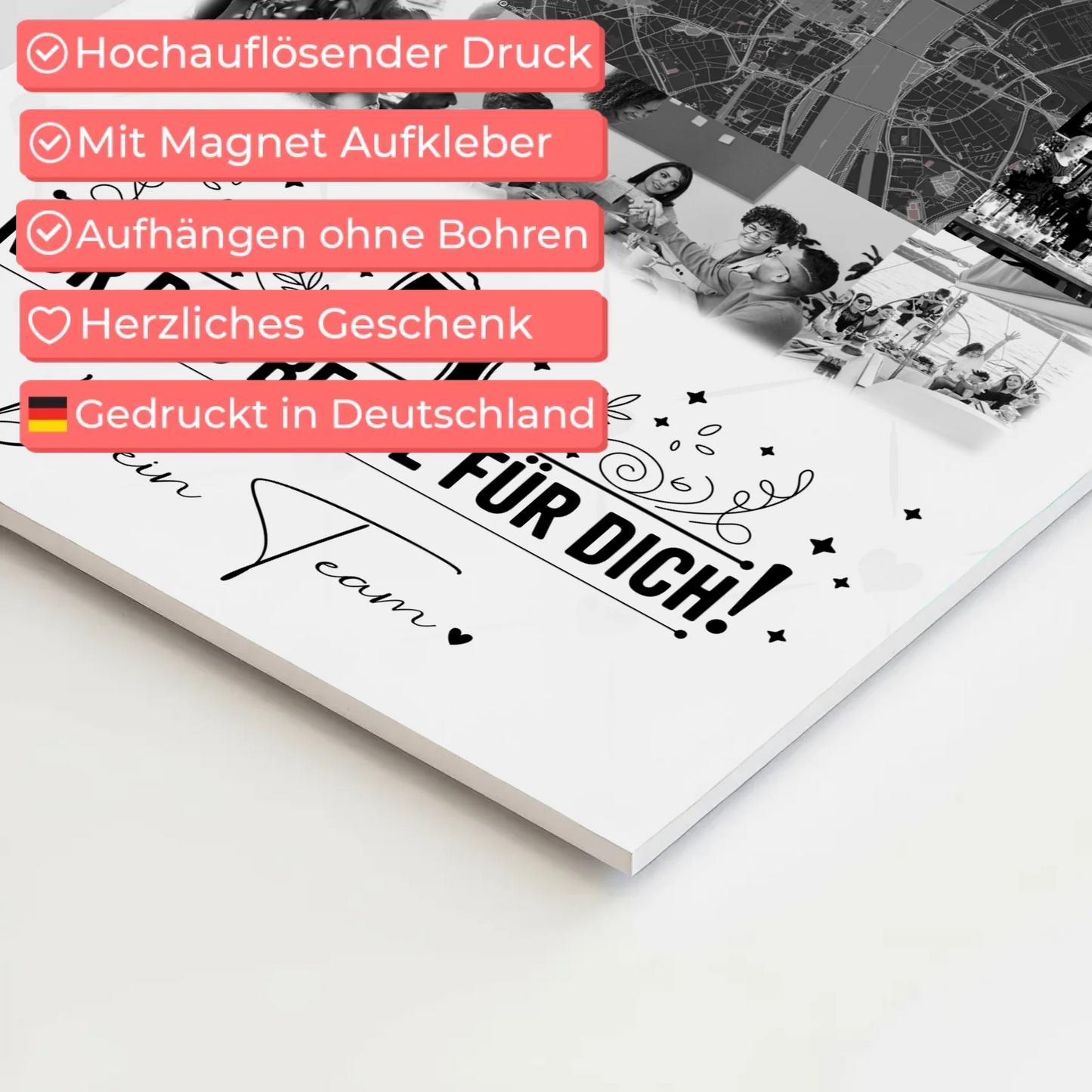 Magnetposter Fotoboard mit 10 Fotos und Karte in der Mitte Für immer im Herzen personalisiertes Geschenk