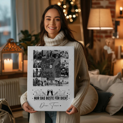 Personalisierte Leinwand Bild mit 10 Fotos und Karte in der Mitte Für immer im Herzen 2