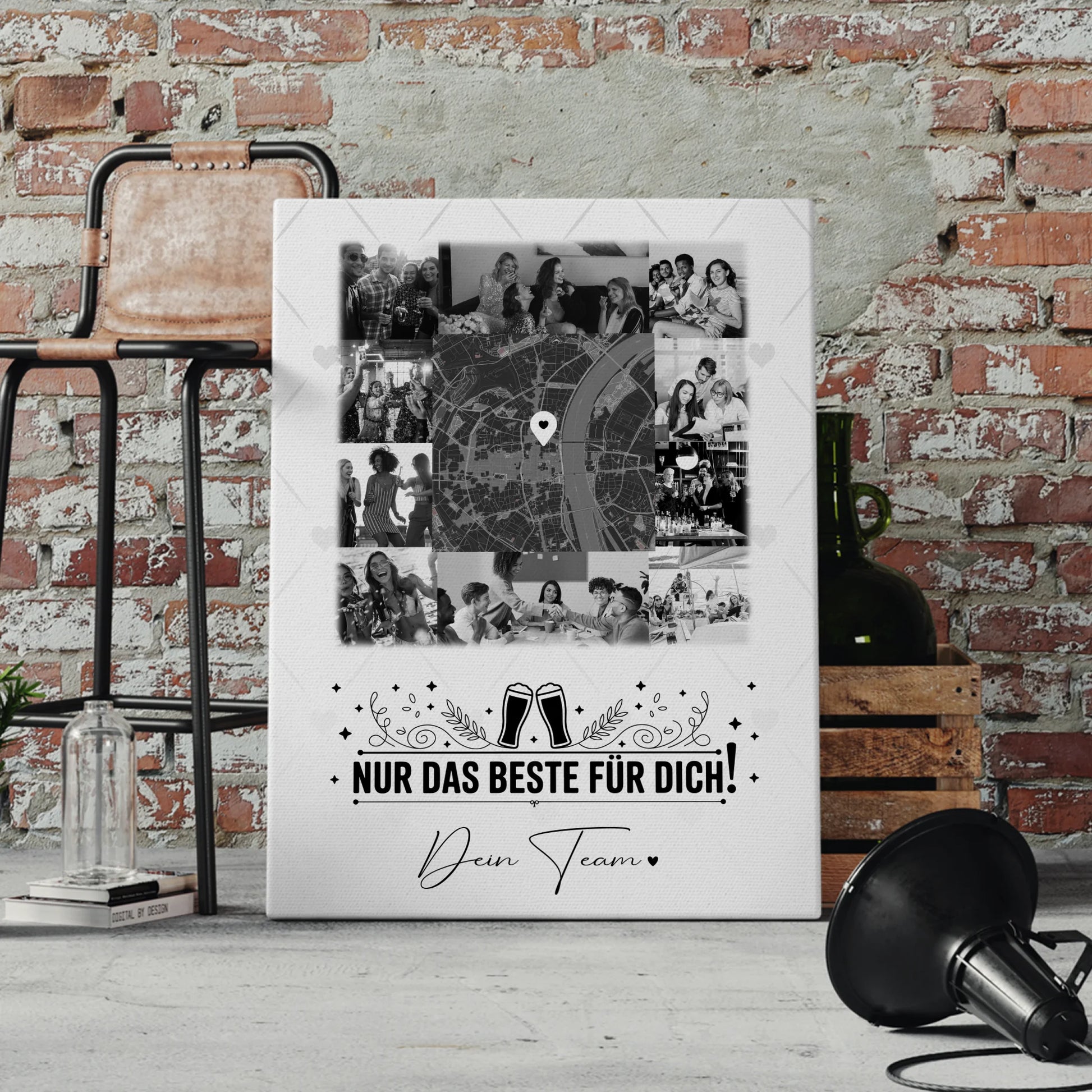 Personalisierte Leinwand Bild mit 10 Fotos und Karte in der Mitte Für immer im Herzen 4