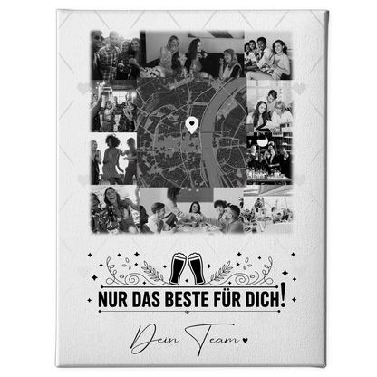 Personalisierte Leinwand Bild mit 10 Fotos und Karte in der Mitte Für immer im Herzen 1