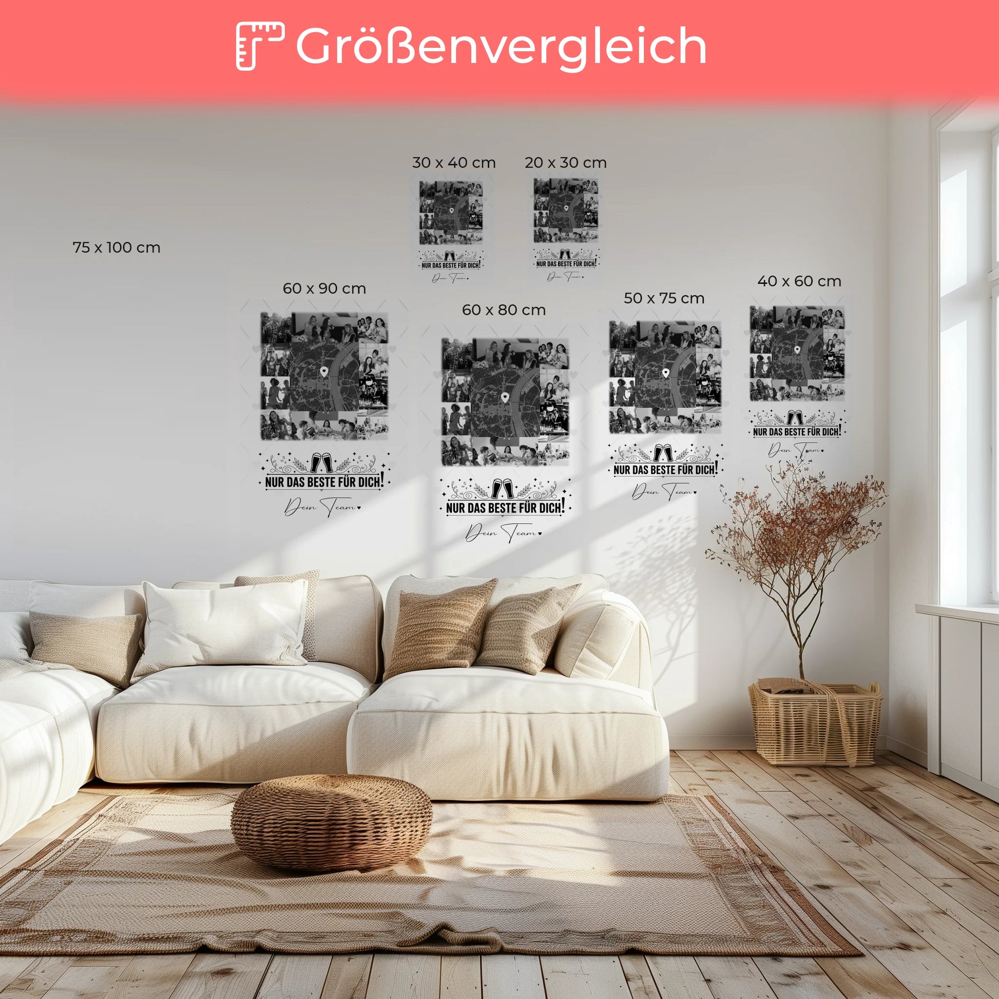 Personalisierte Leinwand Bild mit 10 Fotos und Karte in der Mitte Für immer im Herzen 6