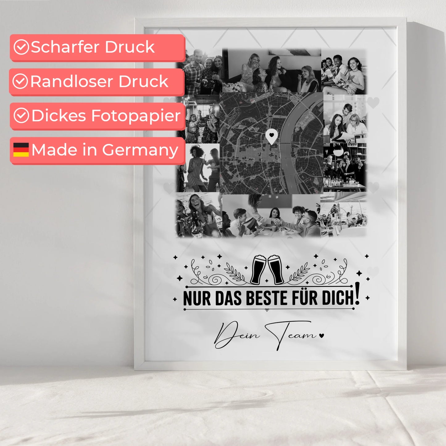 Abschied Kollegin Poster Für immer im Herzen mit 10 Fotos und Karte in der Mitte