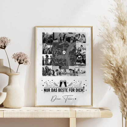 Abschied Kollegin Poster Für immer im Herzen mit 10 Fotos und Karte in der Mitte